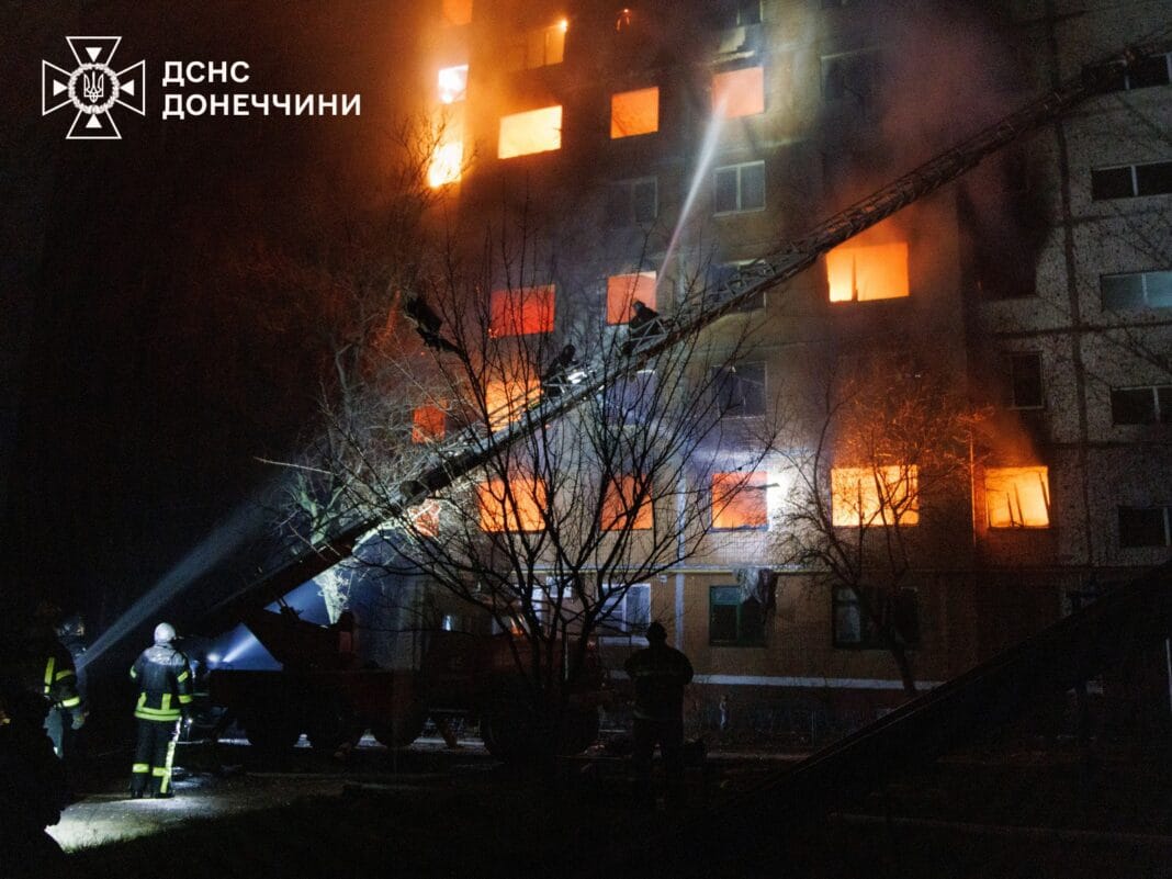 Consequences of a Russian UAV strike on a 9-storey building in Kramatorsk