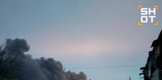 Fire and thick column of smoke after Russian strike on Fastiv industrial area