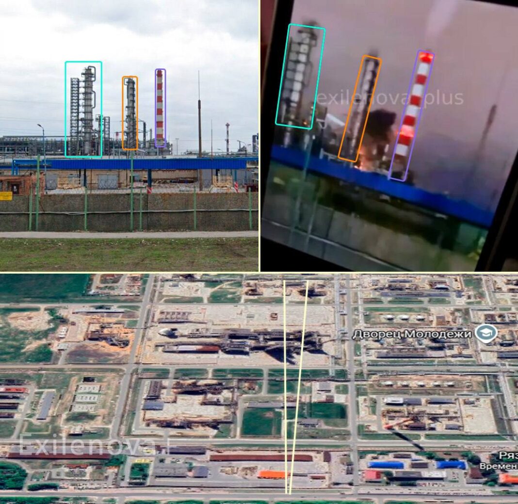 Smoke and fireworks over the Ryazan oil refinery after a nighttime drone attack