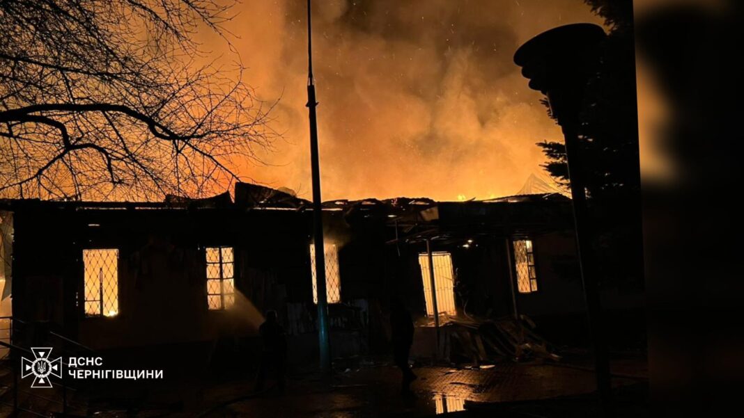 Fire in Chernihiv region after Russian UAV strike