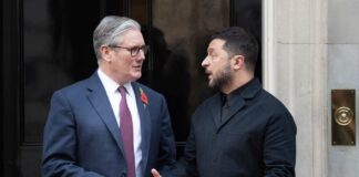 Zelenskyy and Keir Starmer during a conversation in London
