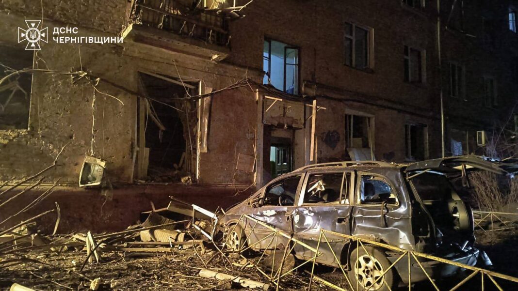 Residential building damaged and car destroyed after Russian UAV crashes in Chernihiv