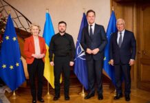 Von der Leyen: Ukraine's security is Europe's first line of defence Ursula von der Leyen, Volodymyr Zelenskyy, Mark Rutte and Antonio Costa during a meeting in Brussels