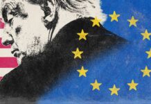 A new Cold War has begun between Trump and the EU« Illustration of the conflict between the US and the EU against the background of Donald Trump's image