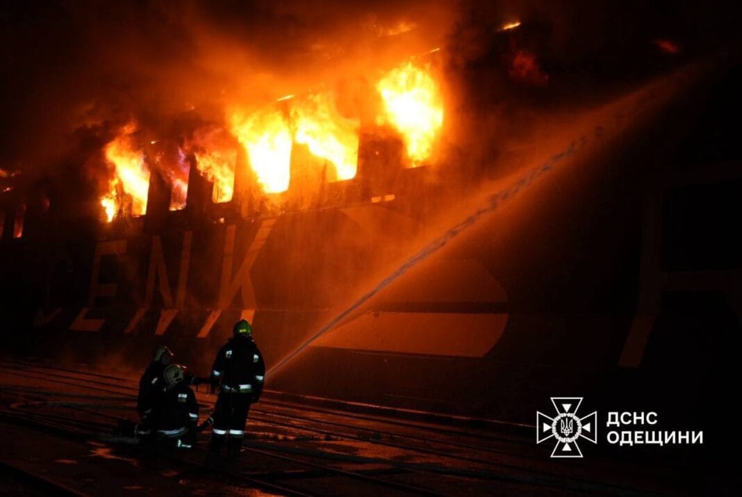 photo_2025-12-12_18-04-37 Rescuers extinguish fire on a civilian vessel in the port of Chornomorsk