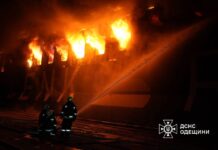 Russian strike on Odesa region without military meaning Rescuers extinguish fire on a civilian vessel in the port of Chornomorsk