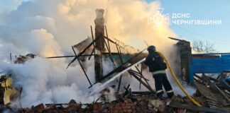 Рятувальники ліквідовують пожежу після обстрілу на Чернігівщині