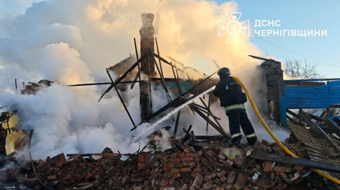 photo_2025-12-13_21-22-28 Rescuers extinguish fire after shelling in Chernihiv region