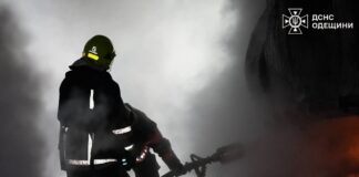 Rescuers extinguish fire after attack in Odesa region