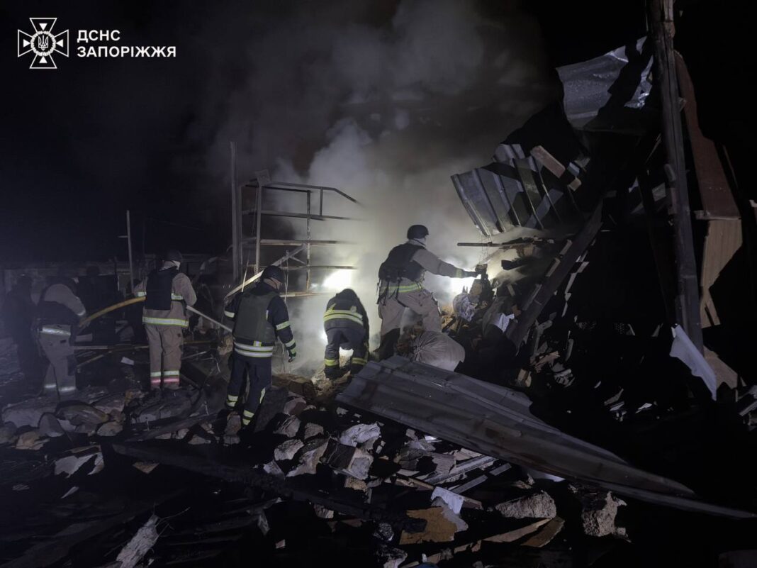 Consequences of an air strike on Zaporizhzhia at night
