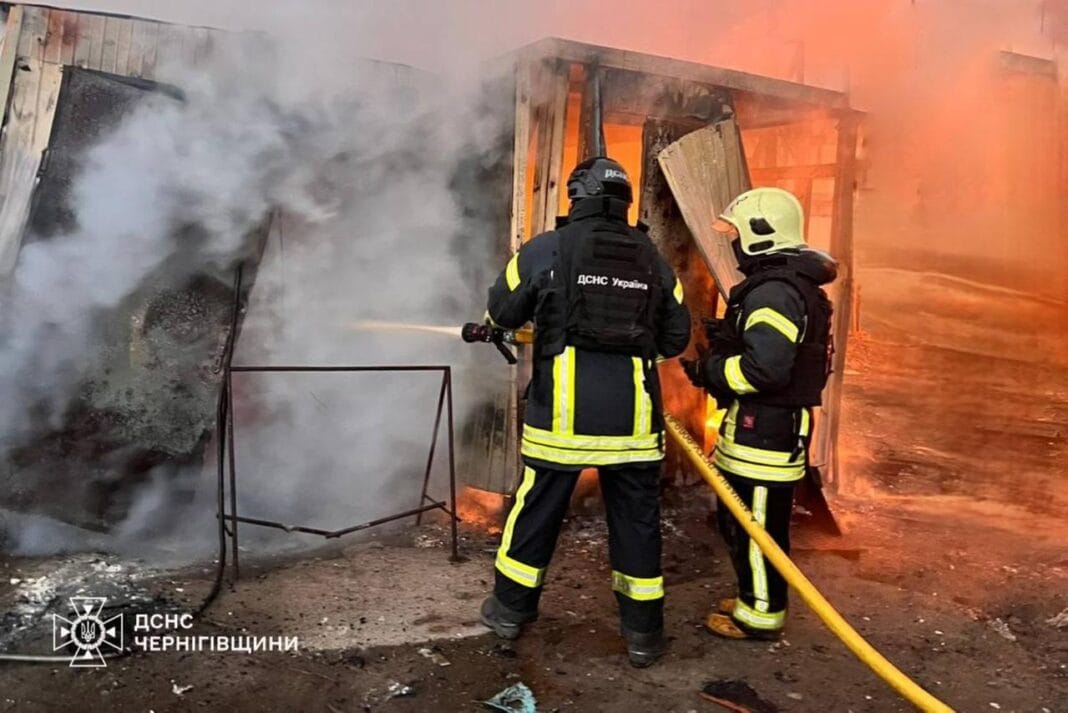 SES rescuers extinguish fire after UAV attack in Chernihiv region