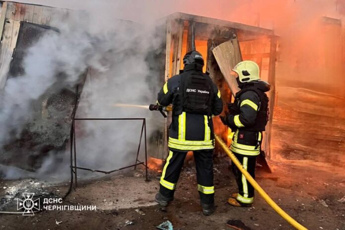 SES rescuers extinguish fire after UAV attack in Chernihiv region