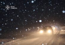 Автомобілі рухаються засніженою дорогою під час негоди на Івано-Франківщині