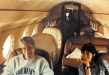 Jeffrey Epstein in the cabin of a private jet