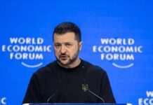 Президент України Володимир Зеленський під час виступу на Всесвітньому економічному форумі в Давосі