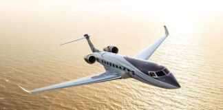 Gulfstream business jet in flight