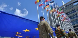 Military and EU flags