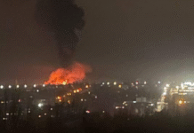 Fire and smoke in Makiivka after a substation is hit