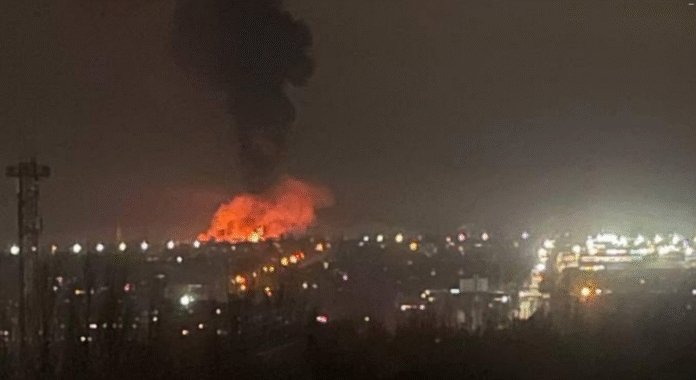 Fire and smoke in Makiivka after a substation is hit