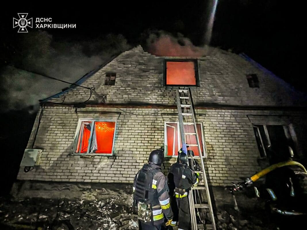 Fire in a residential building in Kharkiv region after a Russian drone attack