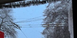 Трамвай у Львові на зупинці під час відключення електроенергії