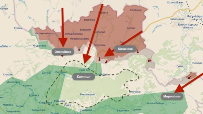 Map of Russian troops' offensive in Sumy region
