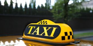 Taxis on the streets of a Ukrainian city