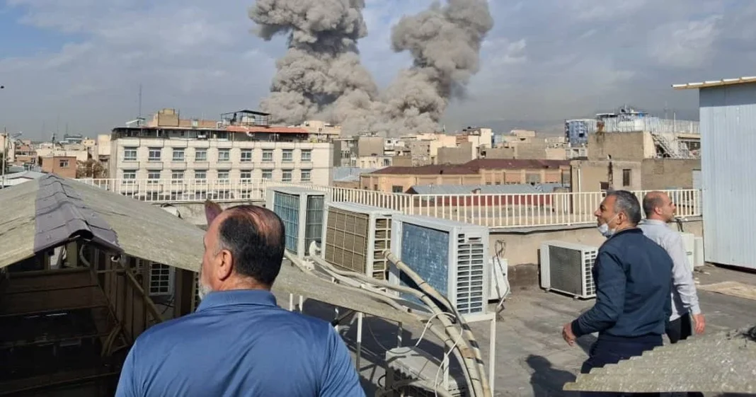 Smoke over urban development in the Middle East after explosions
