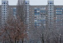A damaged house in Kyiv after a power outage