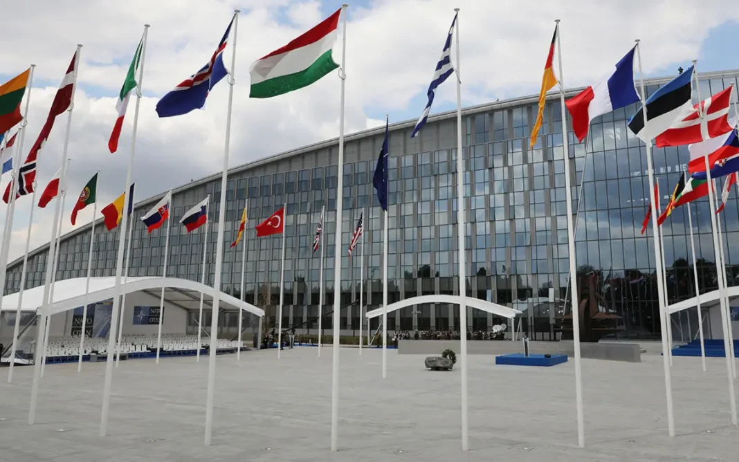 756224721857080 NATO flags outside the Alliance headquarters
