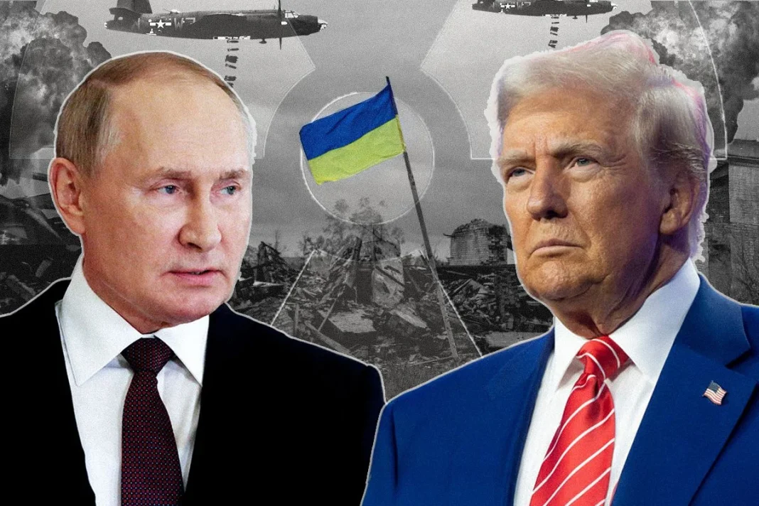 Vladimir Putin and Donald Trump on the map of Ukraine