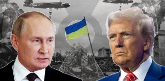 Vladimir Putin and Donald Trump on the map of Ukraine