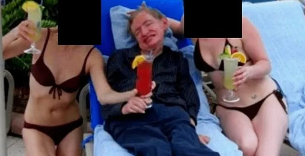 Stephen Hawking in a photo from the Epstein case file