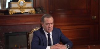 Dmitry Medvedev during a public statement