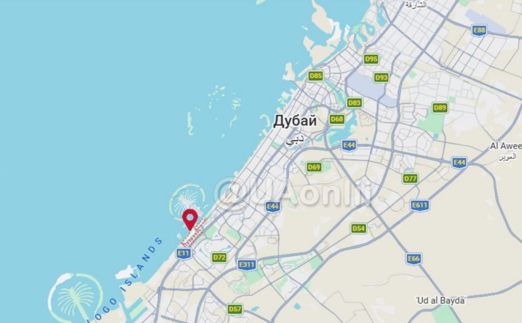 Карта Дубая з позначкою району Dubai Marina