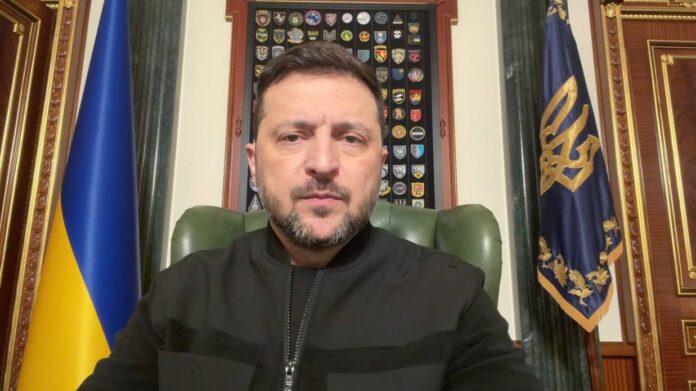 Volodymyr Zelenskyy during his speech on international policy