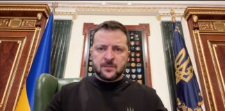 Volodymyr Zelenskyy during his address after the Russian strike