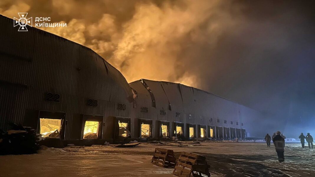 Fire in warehouses in Yahotyn