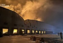 Fire in warehouses in Yahotyn
