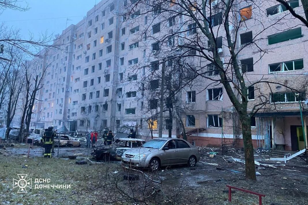 Damaged residential building in Kramatorsk