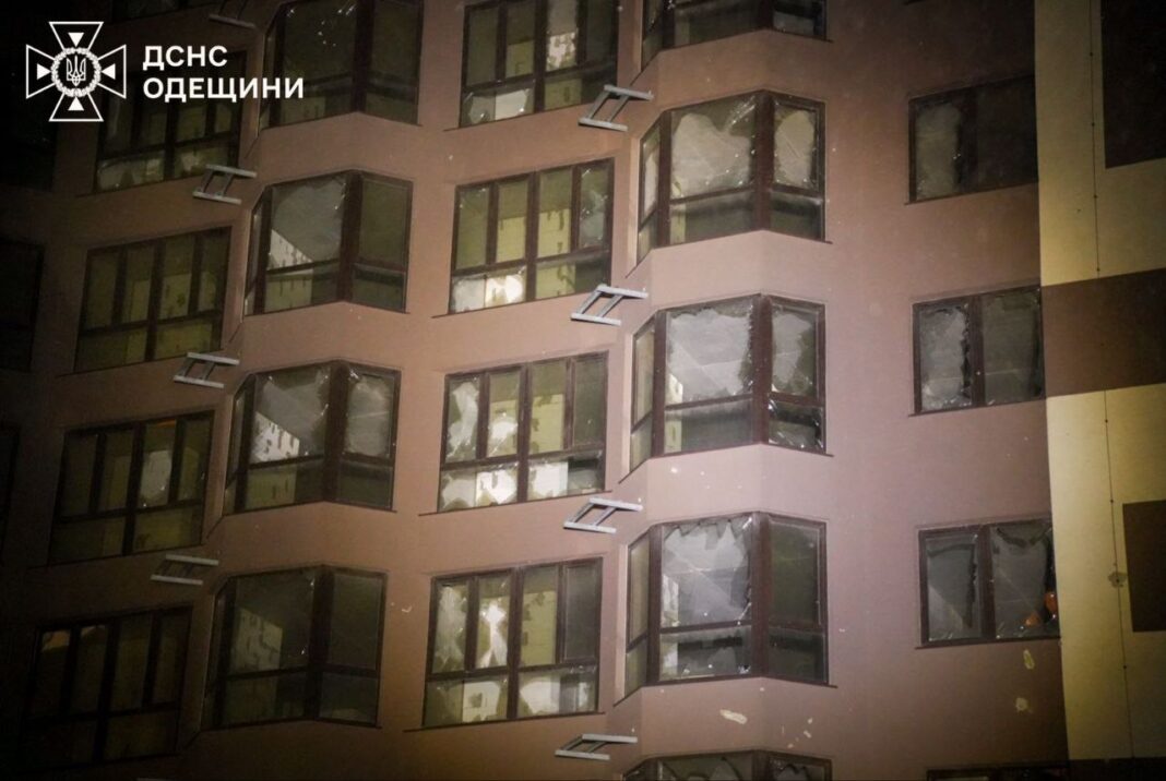Damaged residential building in Odesa after night attack