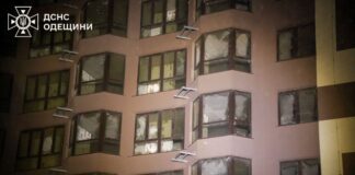 Damaged residential building in Odesa after night attack