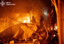 Rescuers extinguish fire after nighttime drone attack in Odesa region