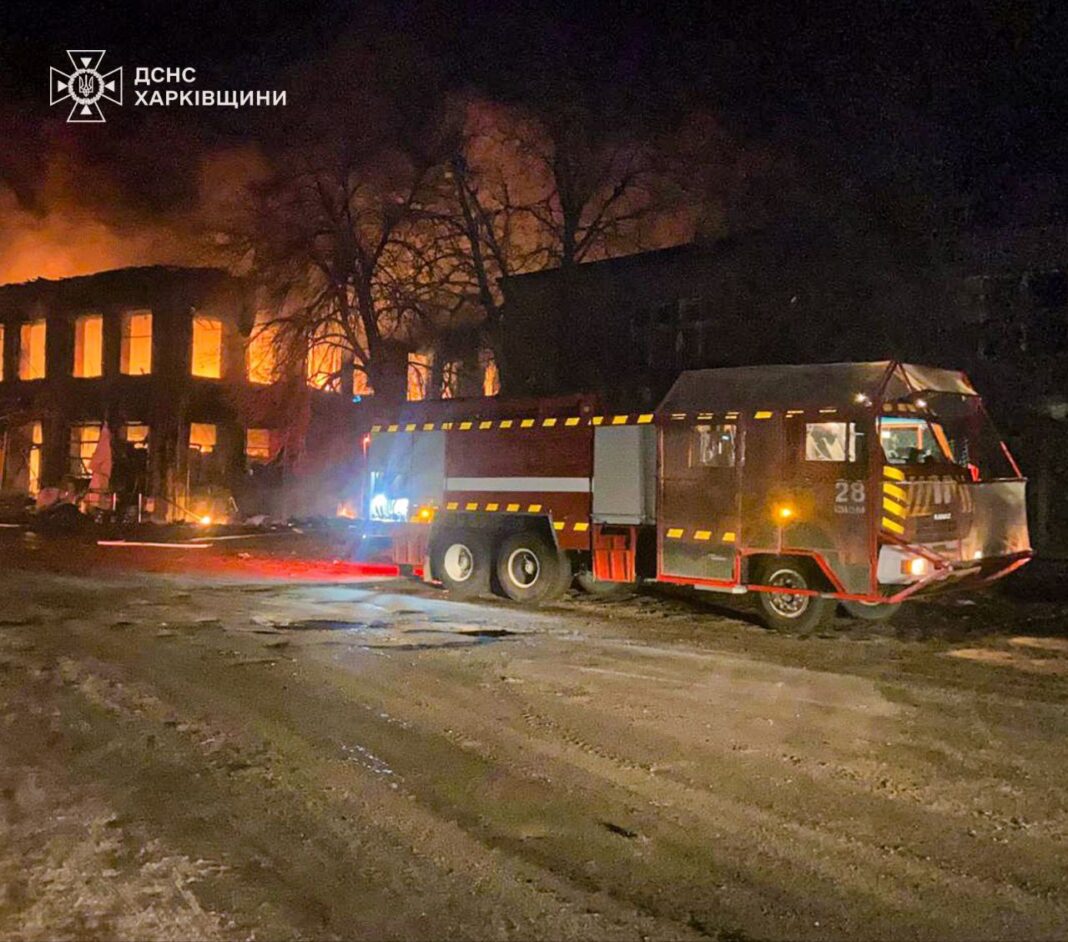 Firefighters extinguish large-scale fire after UAV attack in Kharkiv region