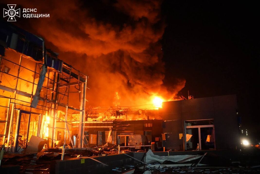 Fire after drone strike on port infrastructure in Odesa region