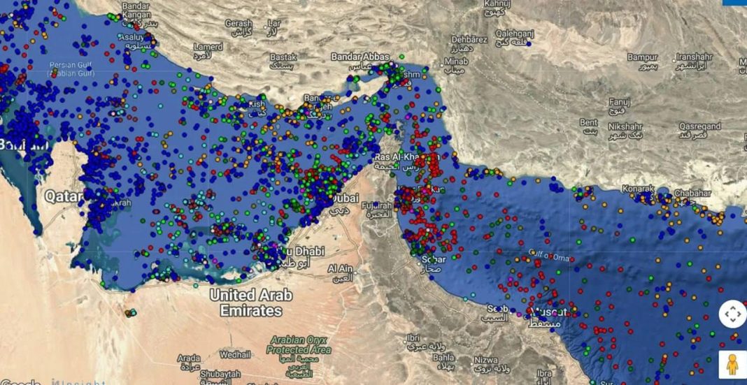 photo_2026-02-28_16-38-26 Map showing the accumulation of oil tankers in the Strait of Hormuz