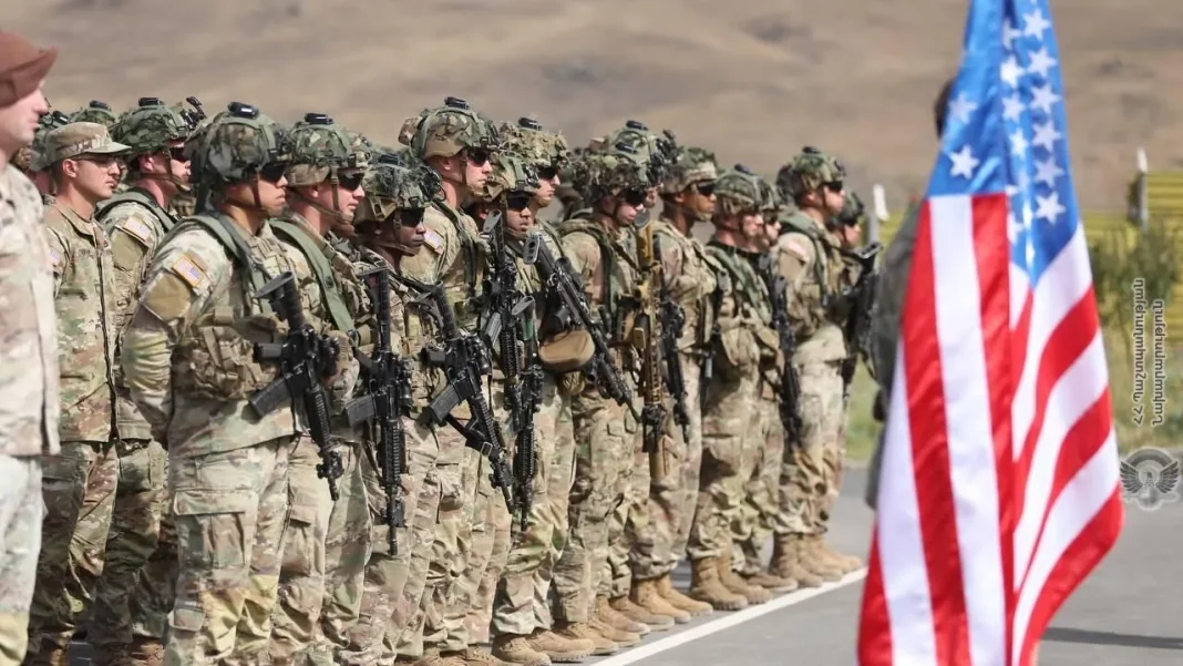 US troops leave a base in the Middle East.