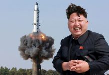 Missile launch in the night sky over North Korea