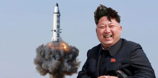 Missile launch in the night sky over North Korea