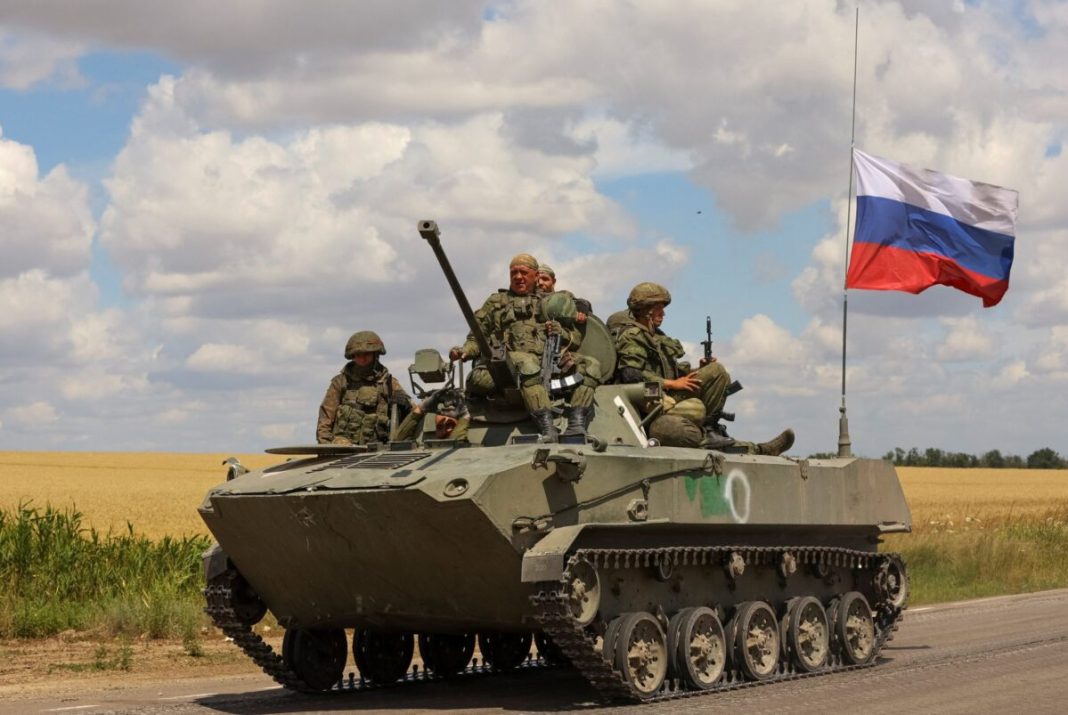 Russian military on armoured vehicles